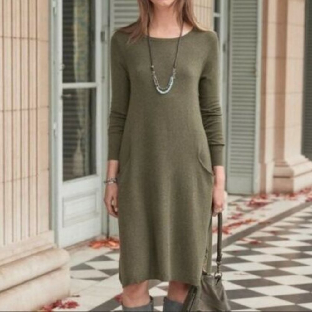 Sundance Olive Green Knit Long-Sleeve Pocket Dress
